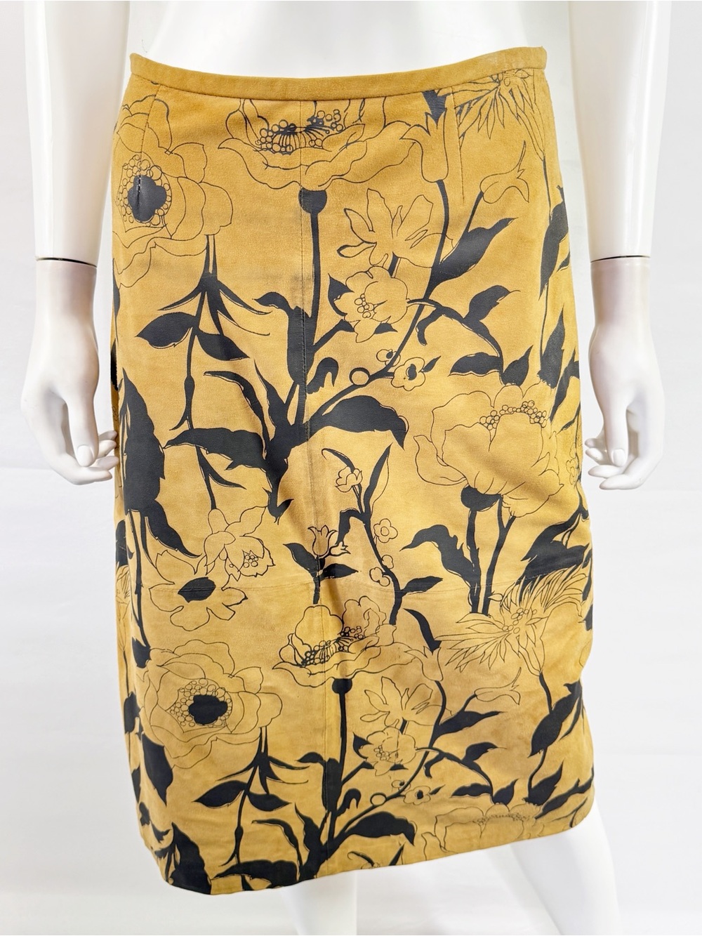 Vintage Tracy Reese Beige Leather Floral Pencil Skirt Size 4 Casual Boho Classic